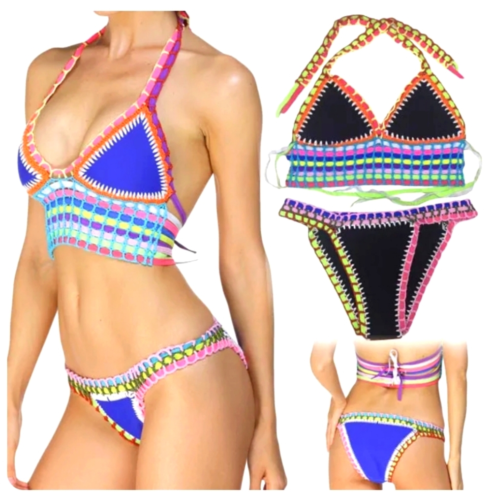 crochet neoprene bikini set 🌈